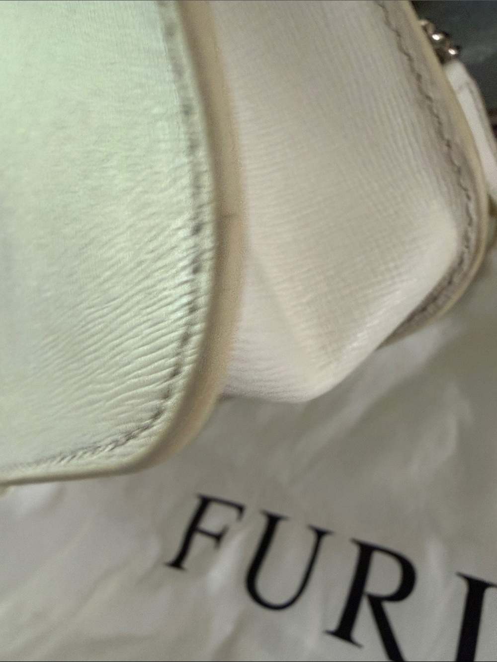 Furla Carol Mini Leather Chain Crossbody Flap Bag White Cream Furla Metal Logo - Picture 7 of 10